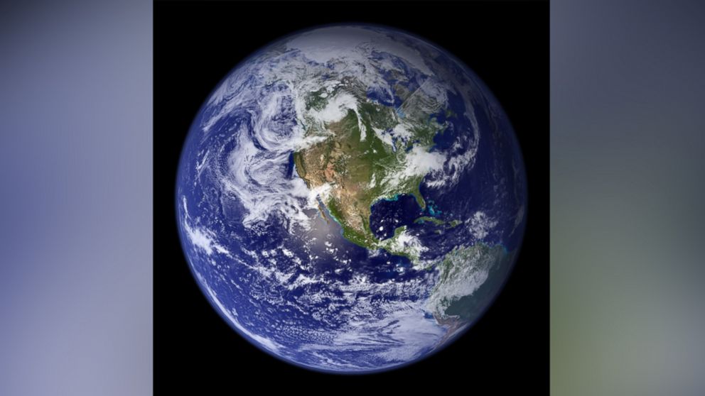 Picture of earth showing the entire North American continent, Central America, the northern half of South America, Greenland and the Pacific and Atlantic Oceans. Researchers from NASA's Goddard Space Flight Centre have released the clearest and most complete image of Planet Earth ever seen. 