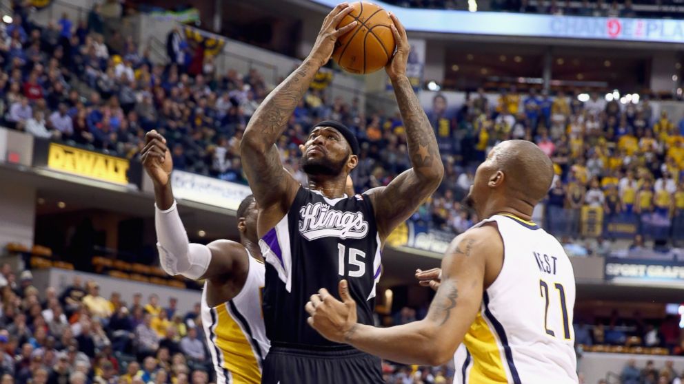 DeMarcus Cousins #15 of the Sacramento Kings shoots the ball during the game against the Indiana Pacers at Bankers Life Fieldhouse,  Jan. 14, 2014 in Indianapolis. 