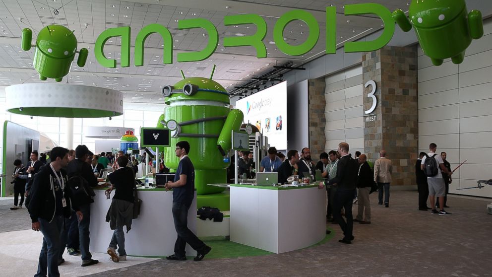 Attendees visit the Android booth during the Google I/O developers conference at the Moscone Center on May 15, 2013 in San Francisco, Calif.