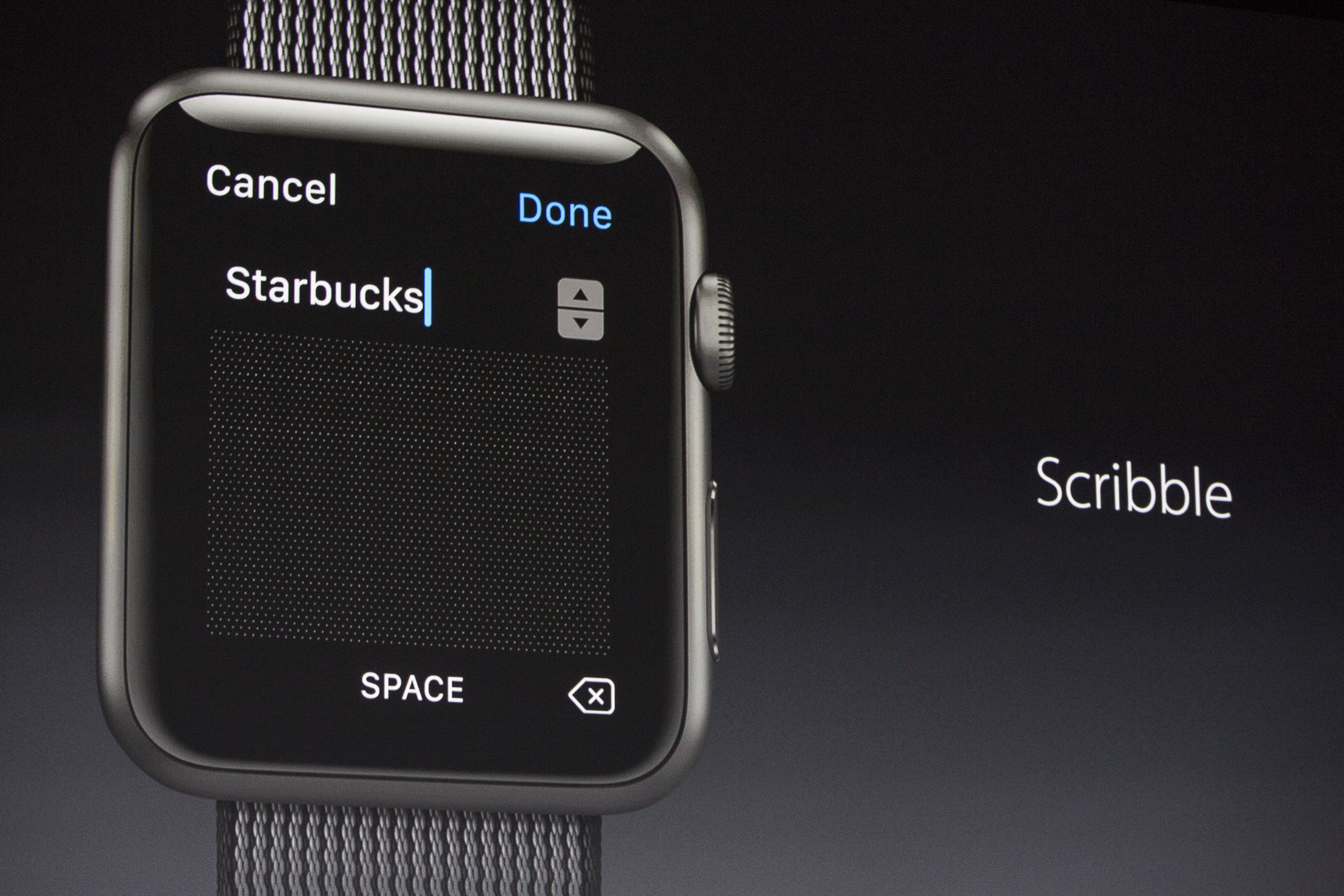 PHOTO: Apple Vice President of Technology, Kevin Lynch, introduces a new piece of iWatch software called "Scribble," at an Apple event at the Worldwide Developer's Conference, June 13, 2016, in San Francisco. 