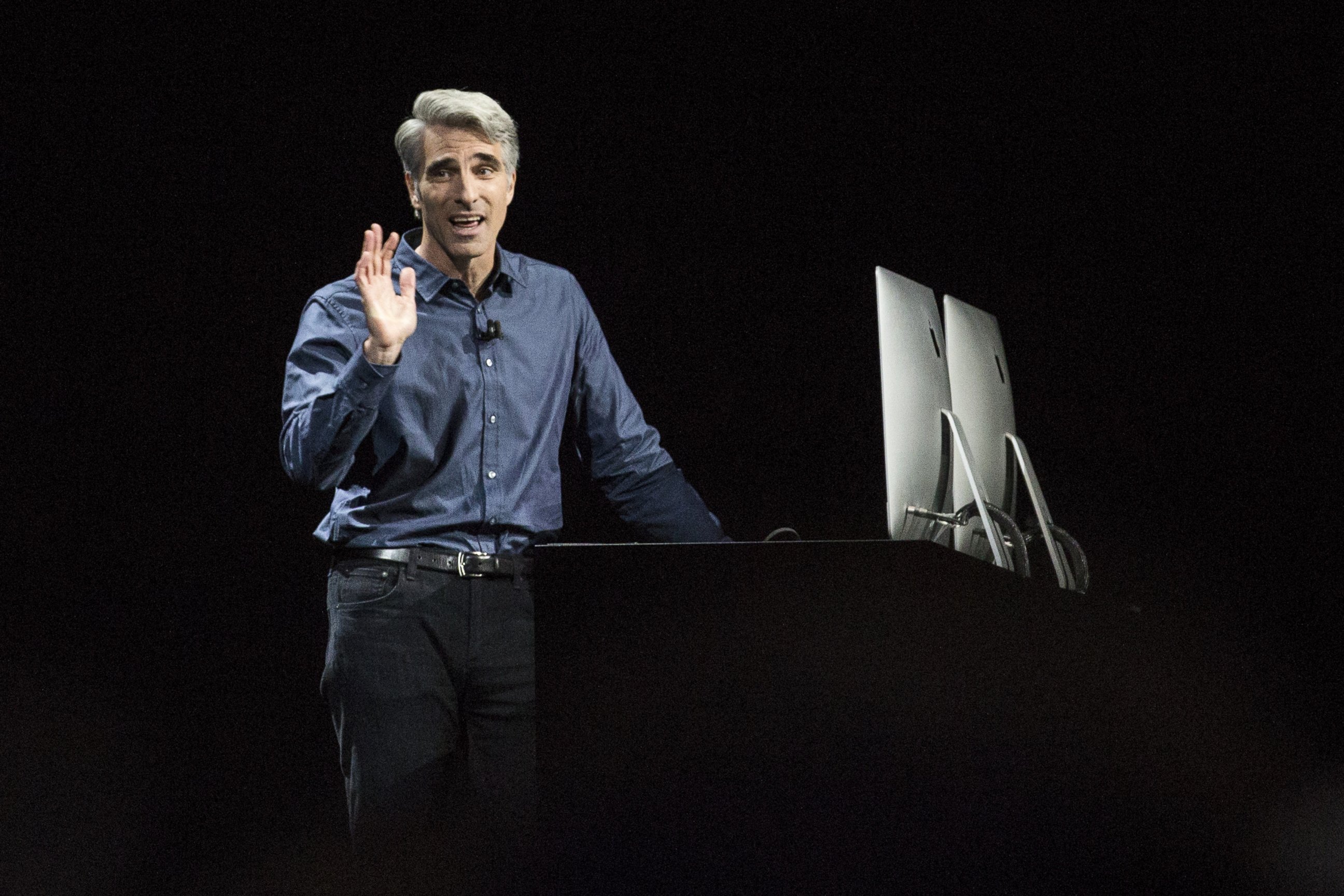 PHOTO: Craig Federighi, Apple's senior vice president of Software Engineering, introduces the new macOS Sierra software at an Apple event at the Worldwide Developer's Conference, June 13, 2016 in San Francisco.