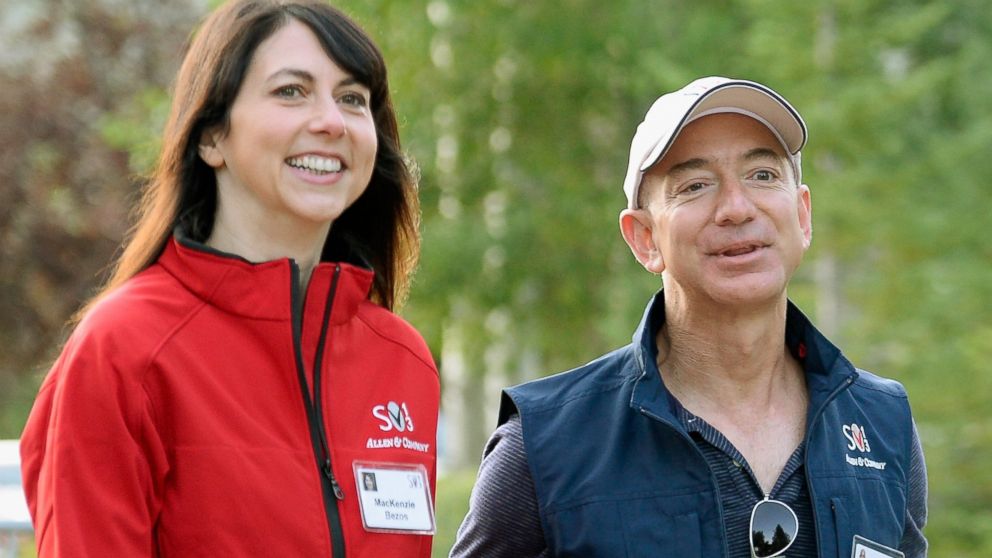 Jeff Bezos, founder and CEO of Amazon.com, and his wife, MacKenzie Bezos, at the Sun Valley Resort in Sun Valley, Idaho, July 10, 2013.