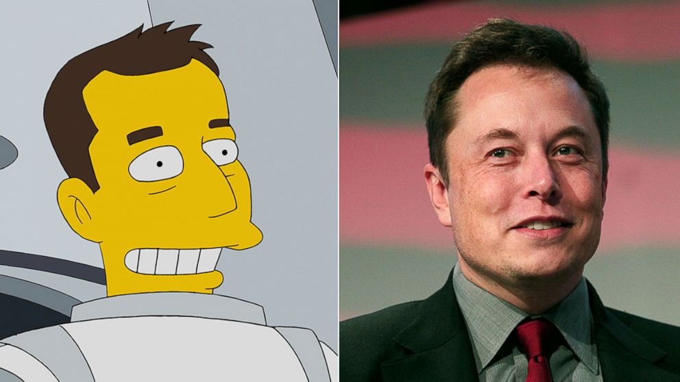 Elon Musk as a guest in "The Simpsons," Jan. 25, 2015; Elon Musk, co-founder and CEO of Tesla Motors, speaks at the 2015 Automotive News World Congress, Jan. 13, 2015 in Detroit.