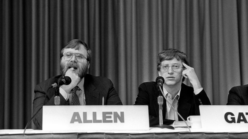 Paul Allen, left, and Bill Gates, from Microsoft, at the annual PC Forum, Phoenix, Arizona, February 25, 1987.