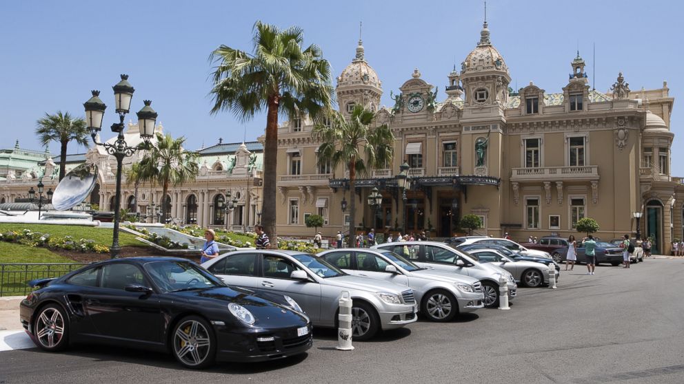 PHOTO: Luxury automobiles are parked outside the Monte Carlo Casino in Monaco.
