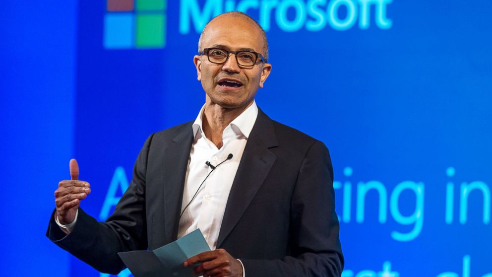 Satya Nadella, chief executive officer of Microsoft Corp., speaks during a news conference in New Delhi, India, Sept. 30, 2014.