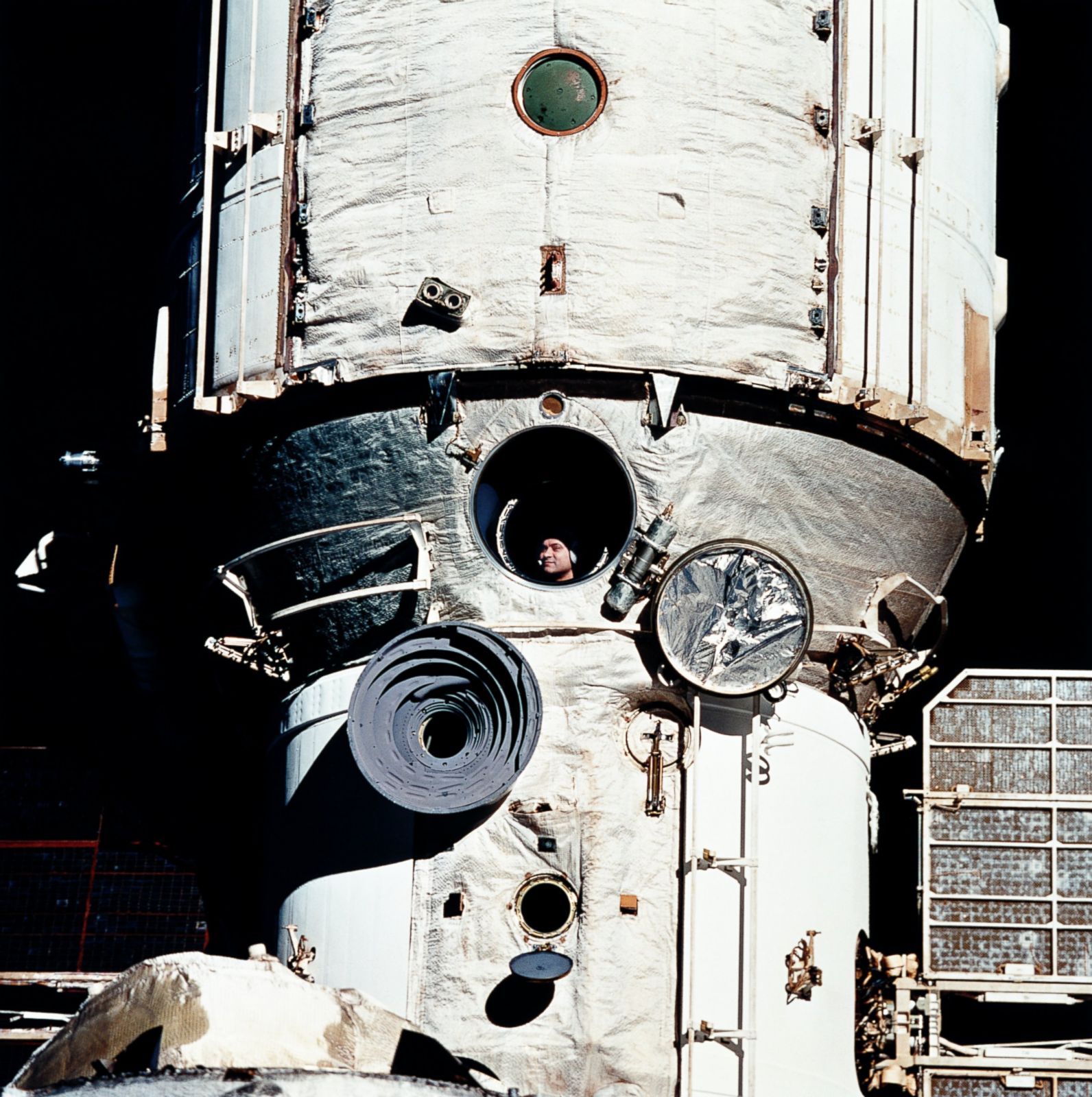 Astronaut inside the space station Mir. - Stock Image - S555/0018