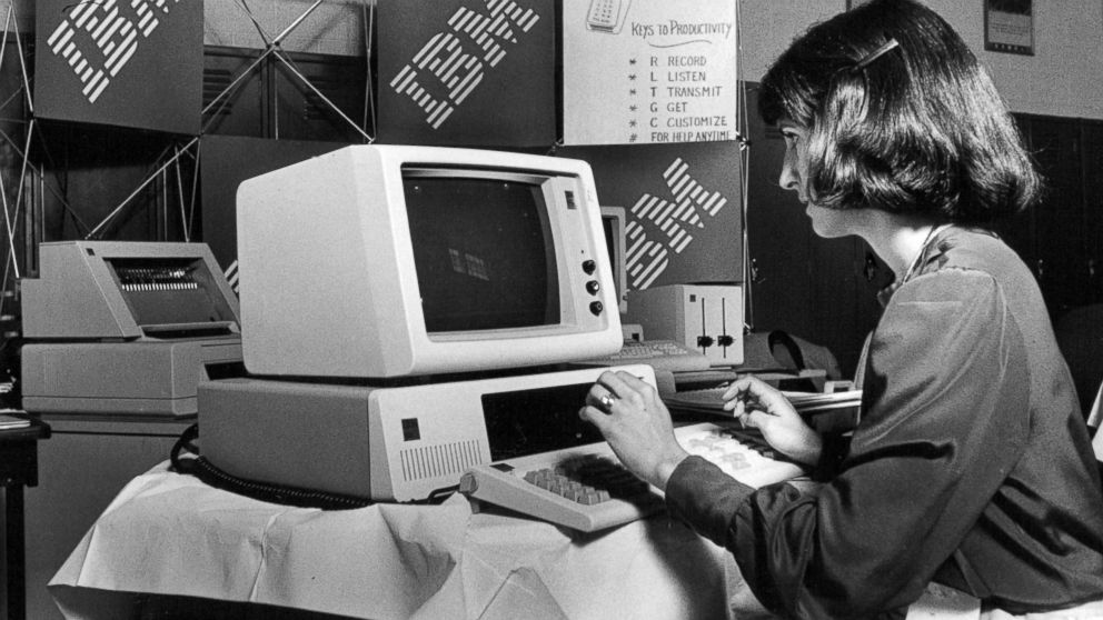 A marketing representative for IBM demonstrates how to use one of the company's computers, May 8, 1983.
