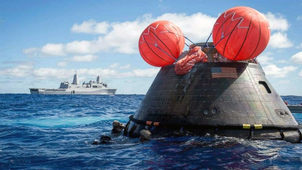 PHOTO: The Orion Crew Module is seen during the first Exploration Flight test in the Pacific Ocean, Dec. 5, 2014.