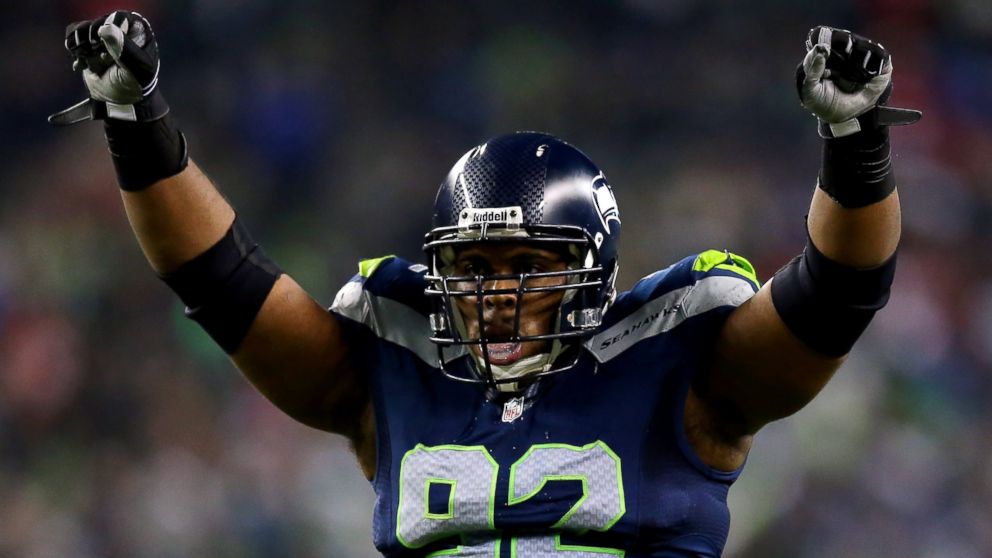 PHOTO: Defensive tackle Brandon Mebane #92 of the Seattle Seahawks celebrates in the fourth quarter while taking on the San Francisco 49ers during the 2014 NFC Championship at CenturyLink Field on Jan. 19, 2014 in Seattle.