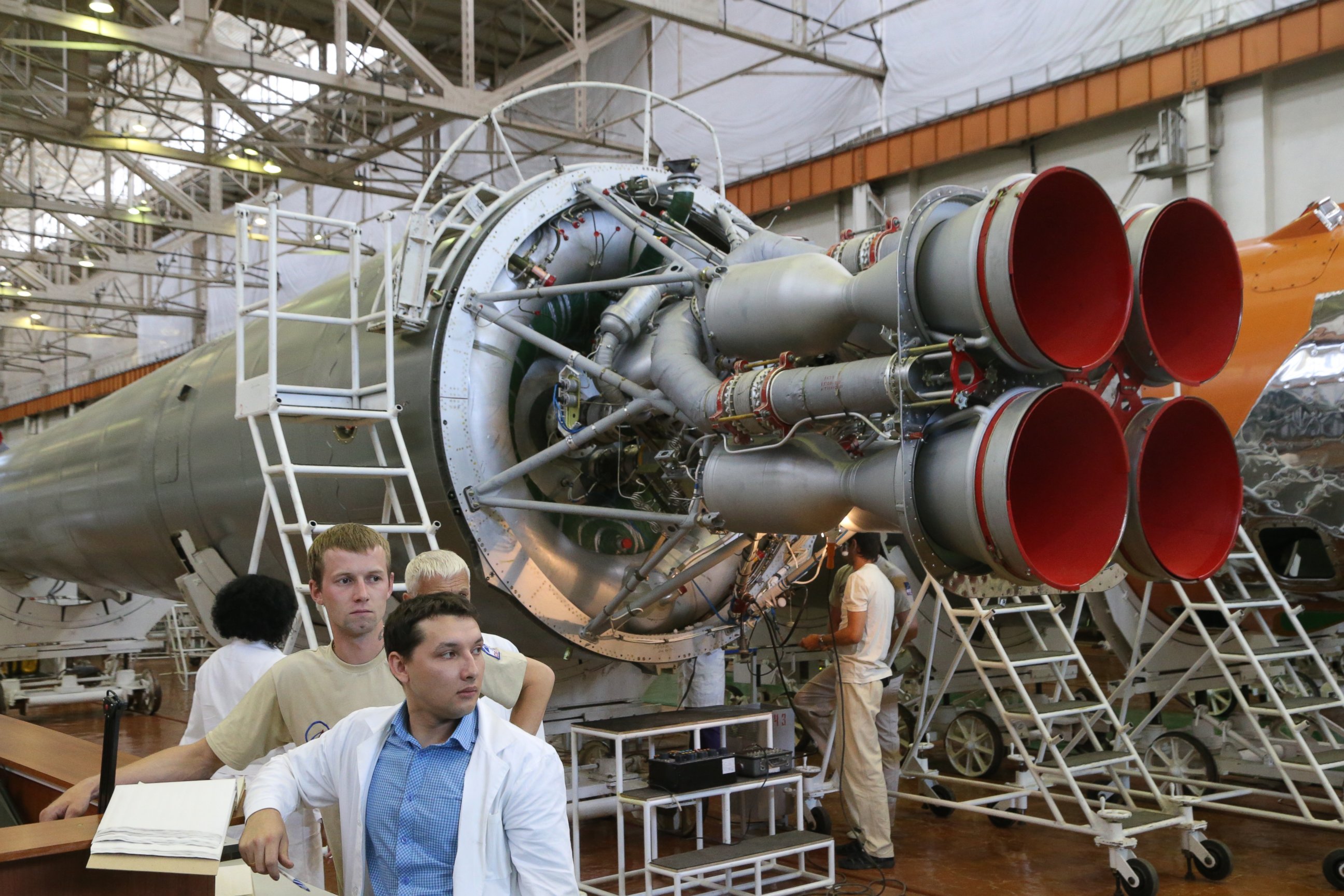PHOTO: A general view of Soyuz rockets are pictured on July 21, 2014 in Samara, Russia.
