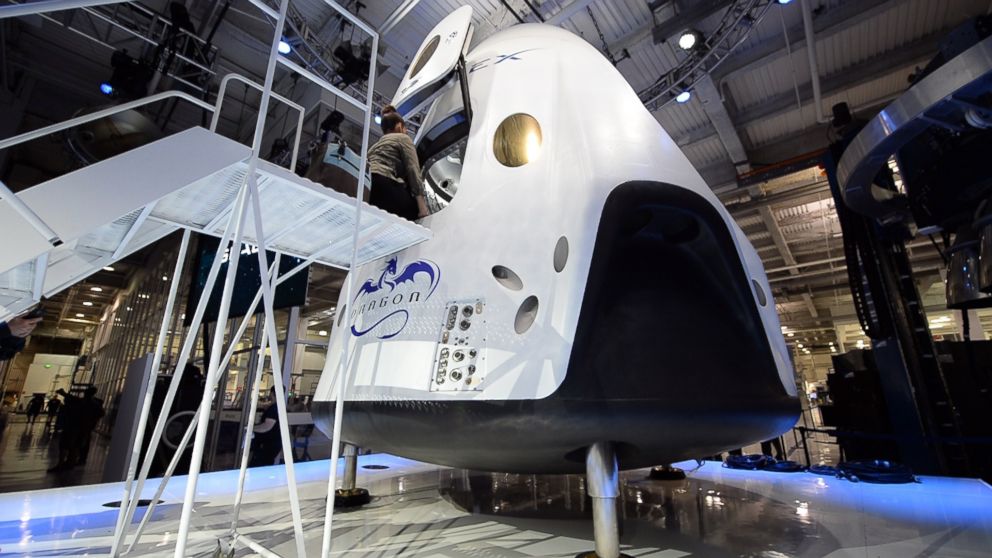 SpaceX's new seven-seat Dragon V2 spacecraft is seen at a press conference to unveil the new spaceship, in Hawthorne, Calif., May 29, 2014.