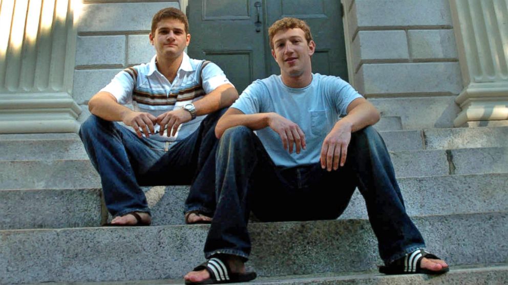 PHOTO: Founder of Facebook, Mark Zuckerberg, right, and Dustin Moscovitz, co-founder, left; have their photo taken at Harvard Yard.