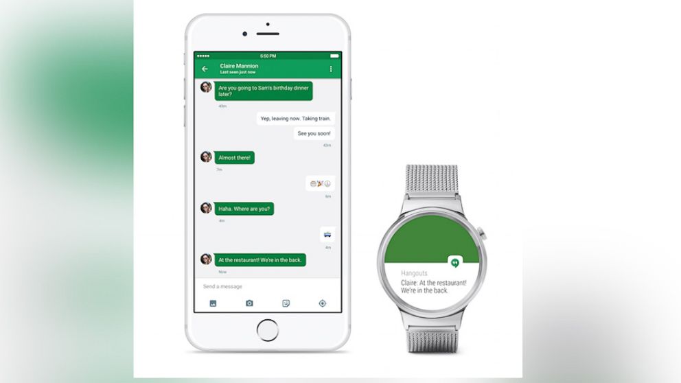 An undated photo posted to googleblog.blogspot.com shows Android Wear now works with the iPhone. 
