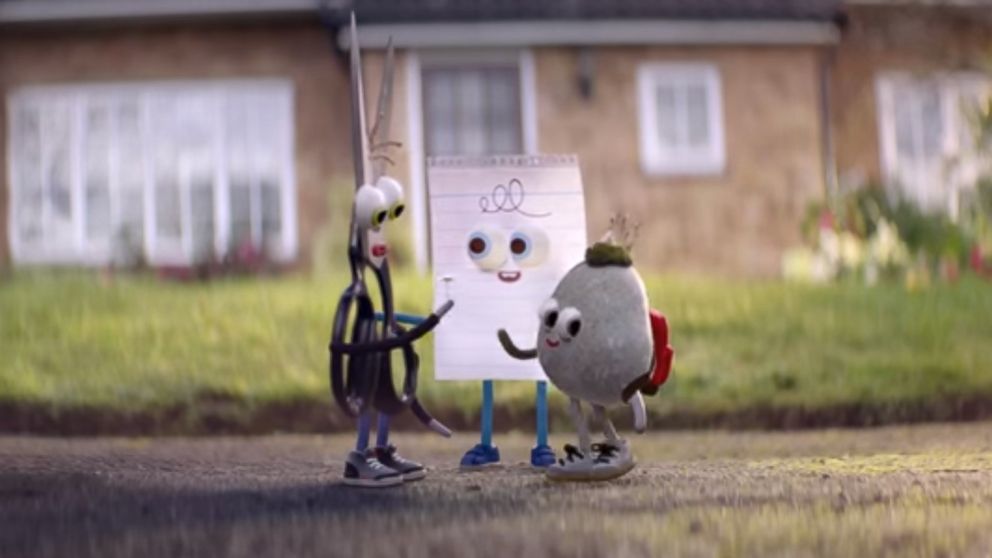 Android's Oscar commercial has Rock, Paper, and Scissors becoming friends. 