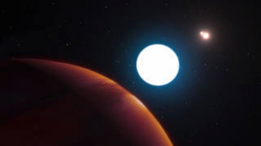 This artist's impression shows a view of the triple-star system HD 131399 from close to the giant planet orbiting in the system. The planet is known as HD 131399Ab and appears at the lower-left of the picture. Located about 320 light-years from Earth in the constellation of Centaurus (The Centaur), HD 131399Ab is about 16 million years old, making it also one of the youngest exoplanets discovered to date, and one of very few directly imaged planets. 