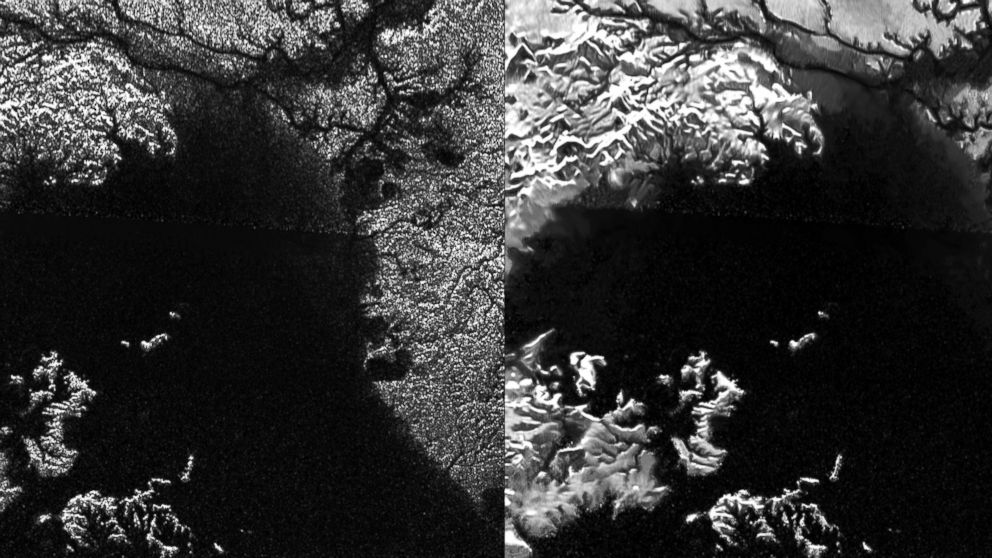 PHOTO: A comparison between a traditional Cassini Synthetic Aperture Radar (SAR) view and one made using a new technique for handling electronic noise that results in clearer views of Titan's surface.