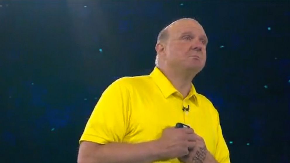 Outgoing Microsoft CEO Steve Ballmer delivered a teary goodbye. 