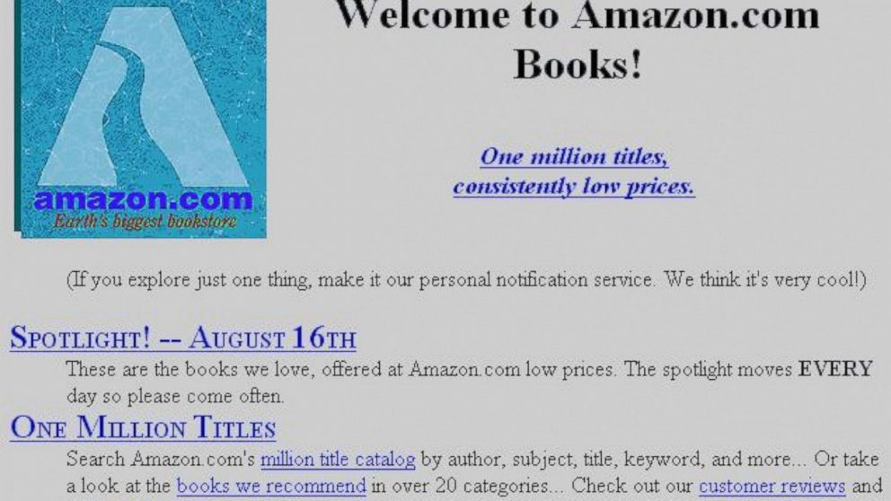 PHOTO: In this undated file photo Amazon's first gateway page is shown. 