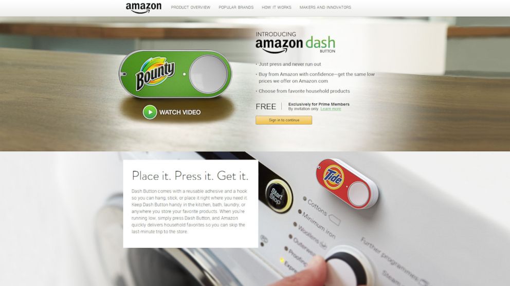 PHOTO: A screenshot of the Amazon Dash Button page shows the new service
