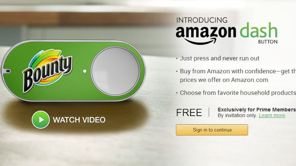 A screenshot of the Amazon Dash Button page shows the new service and its potential applications.