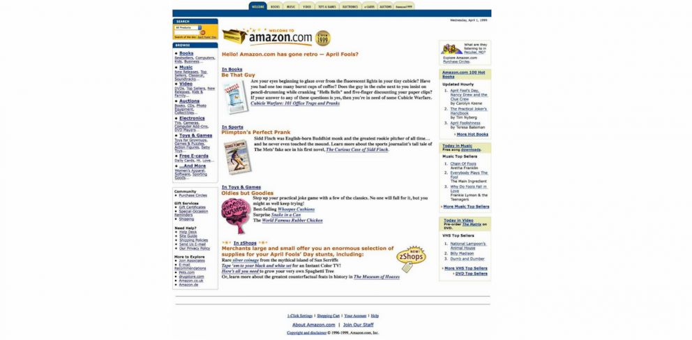 PHOTO: Amazon.com redesigned their homepage to reflect their original 1999 look.