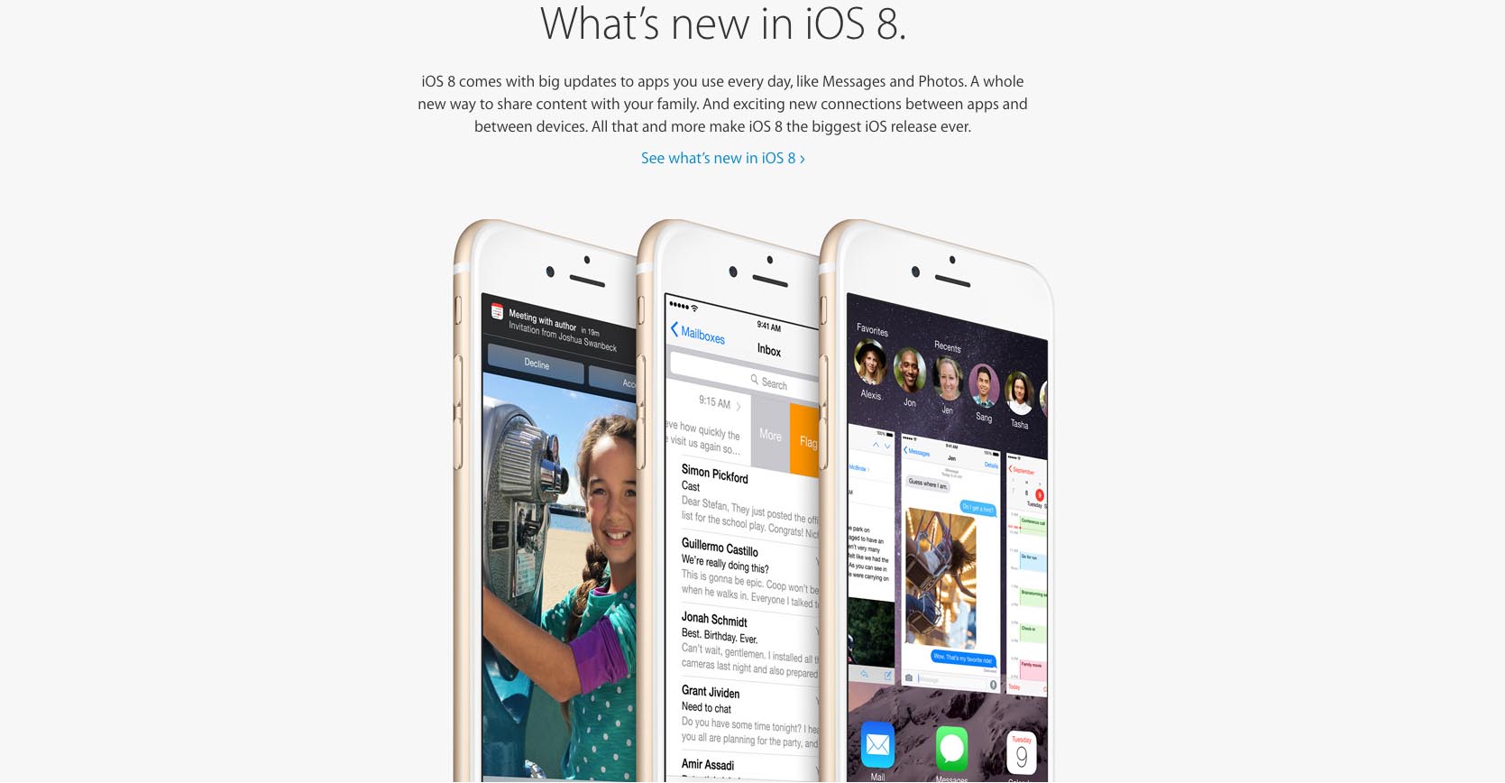 PHOTO: The new Apple iOS 8 is seen in this screen grab from the Apple home page.