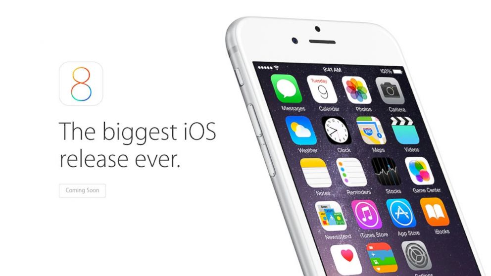The new Apple iOS 8 is seen in this screen grab from the Apple home page.