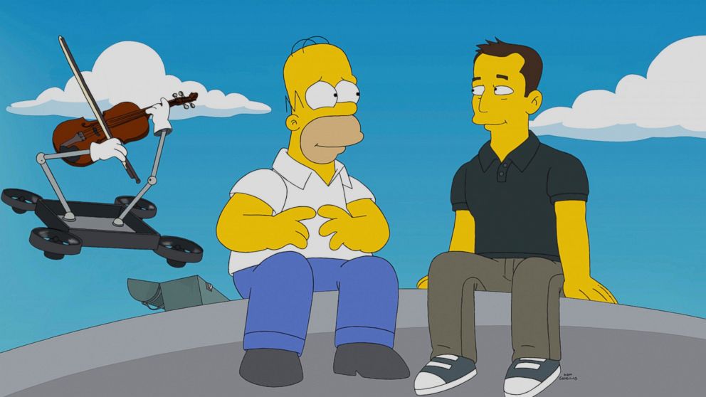 PHOTO: When inventor Elon Musk lands in the Simpsons' backyard, he and Homer begin to revolutionize Springfield in the all-new "The Musk Who fell to Earth" episode of "The Simpsons," Jan. 25, 2015.