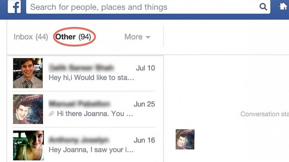How to see the other folder in facebook messenger