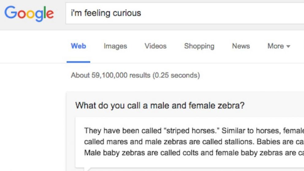 Google 'I'm feeling curious' to learn something new.