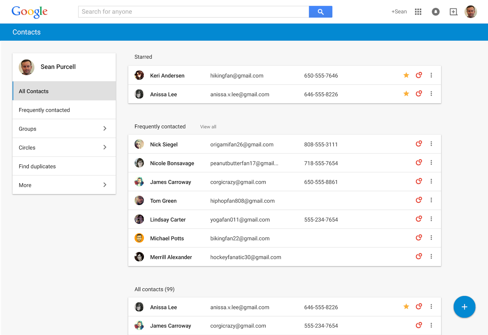 PHOTO: Google unveiled a preview showing changes to its contacts.