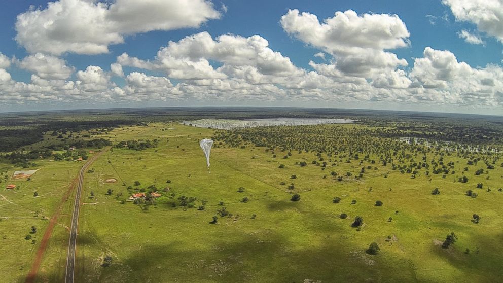A "Project Loon" balloon launches, heading toward the Linoca Gayoso Castelo Branco school, near Campo Maior, Brazil, May 28, 2014.
