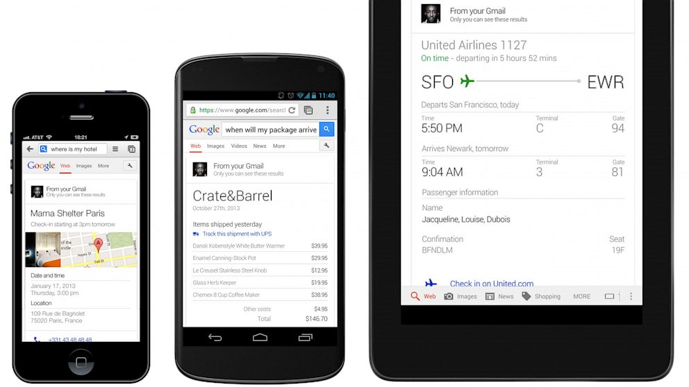 When linked with your Gmail, you can use Google to search for your flight or package status. 