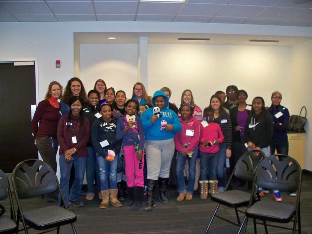 PHOTO: Members of the Girls Who Code club at Brookview Shelter in Dorchester, Massachusetts, are pictured here during a field trip to the headquarters of Akamai Technologies in Cambridge, Massachusetts. 
