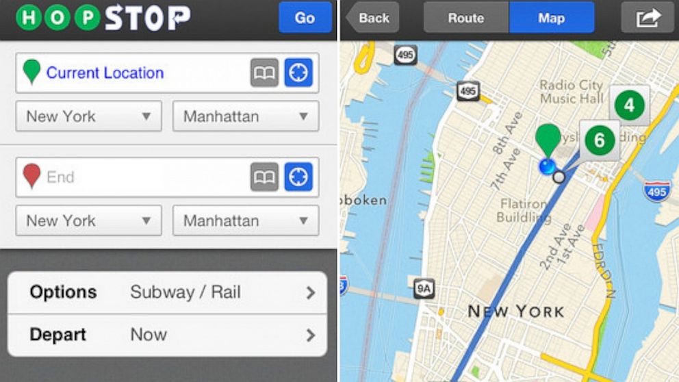 Hopstop's iPhone app provides transit directions. 
