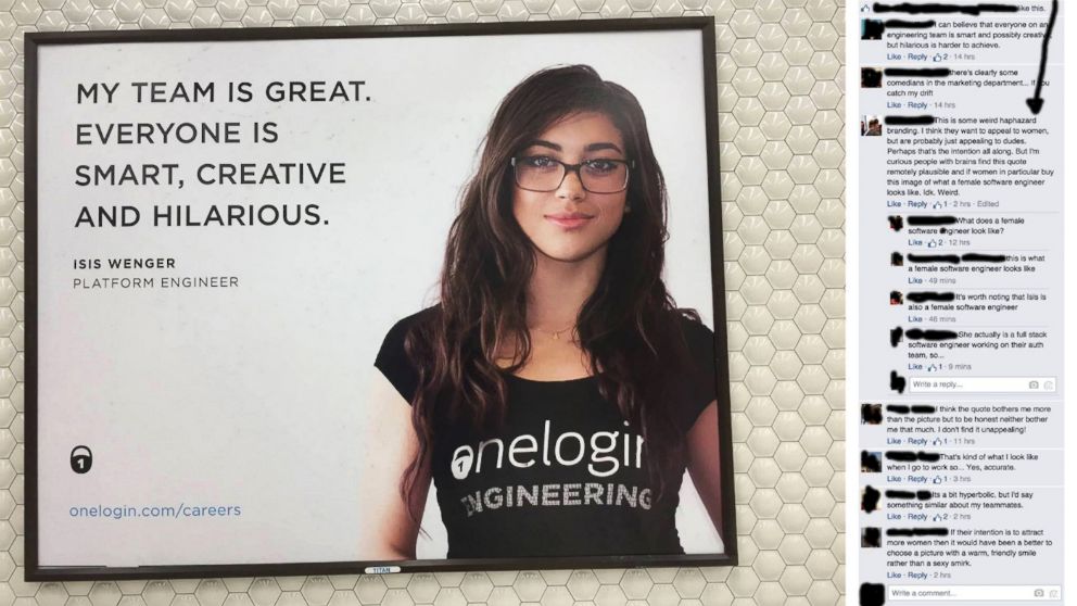 PHOTO: The hashtag #ILookLikeAnEngineer trended after Isis Wenger, pictured here, received sexist responses to her photo on one of her company's ads. 