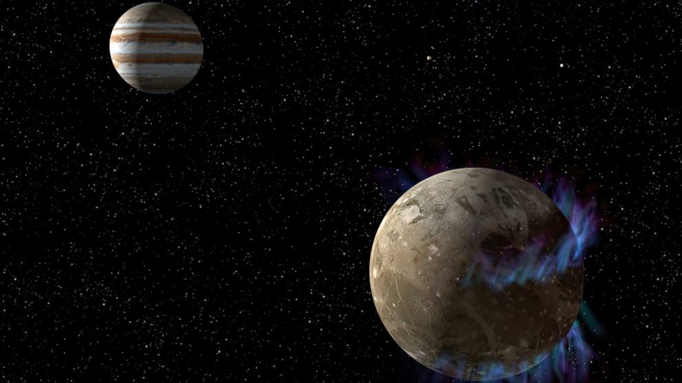 PHOTO: The moon Ganymede orbits the giant planet Jupiter.