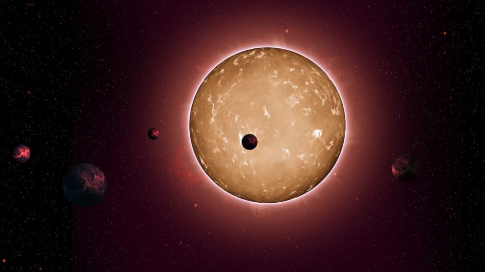 An illustration of Kepler-444 and its five Earth-sized planets.