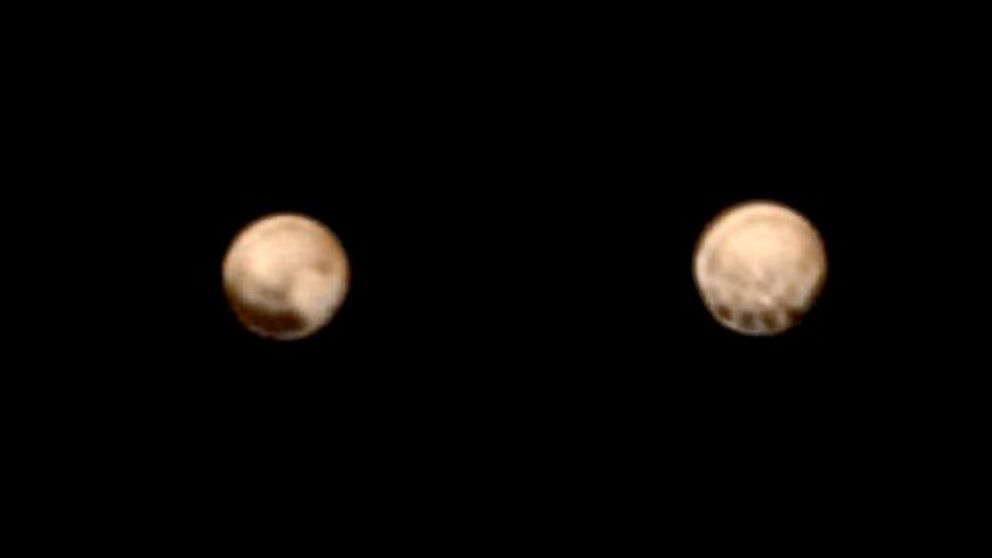PHOTO: New color images from NASA’s New Horizons spacecraft show two very different faces of the mysterious dwarf planet, one with a series of intriguing spots along the equator that are evenly spaced.