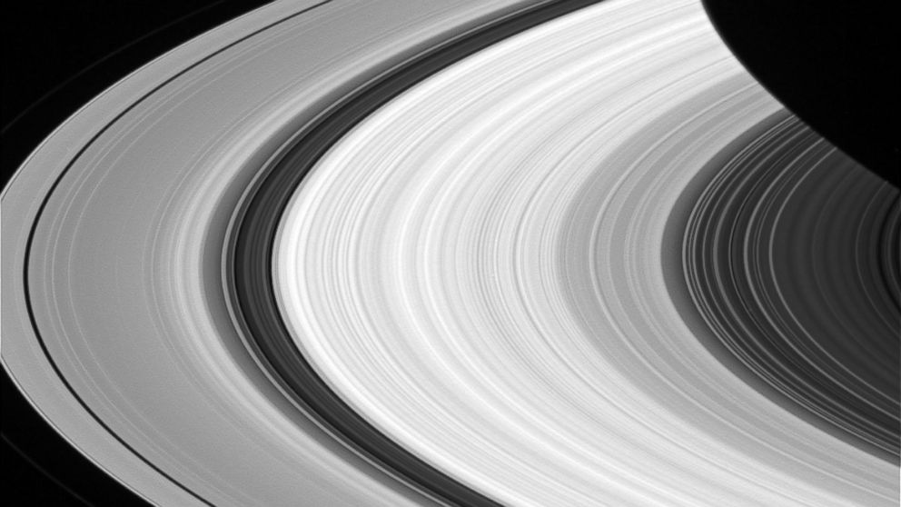 The rings of Saturn are visible in an image taken in red light with the Cassini spacecraft wide-angle camera, Jan. 8, 2015.