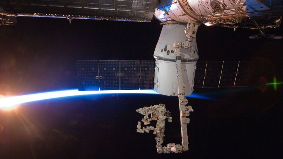 The SpaceX Dragon commercial cargo craft is berthed to the Earth-facing side of the International Space Station's Harmony node, May 25, 2012.
