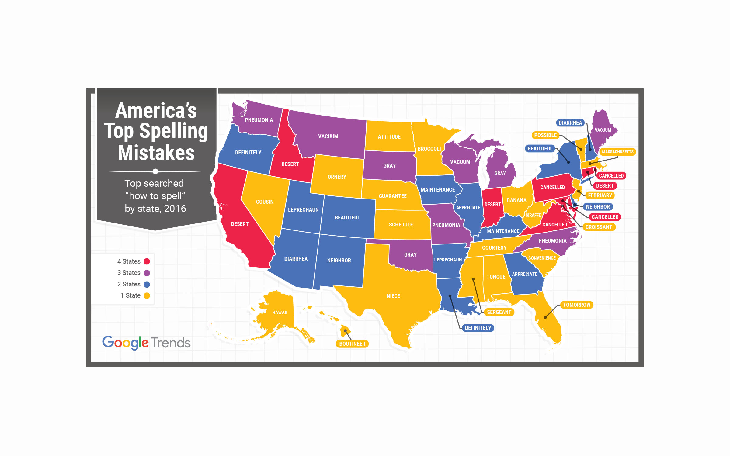 PHOTO: Google Search Trends revealed the top misspelled word in each state.