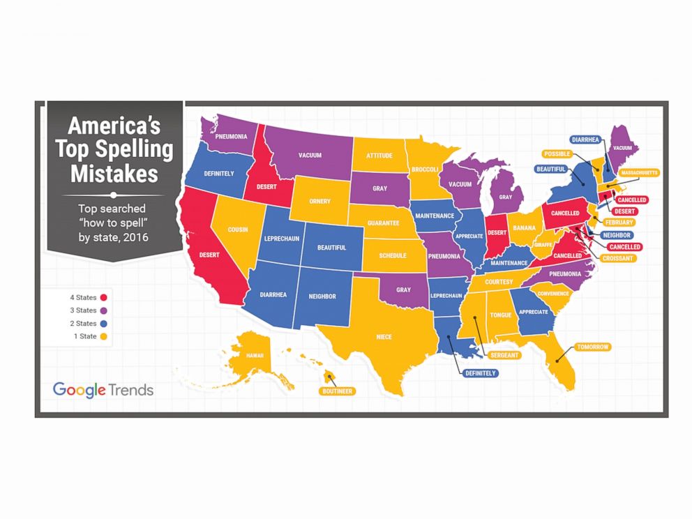 Google Reveals The Top Misspelled Word In Every State Abc News Images, Photos, Reviews