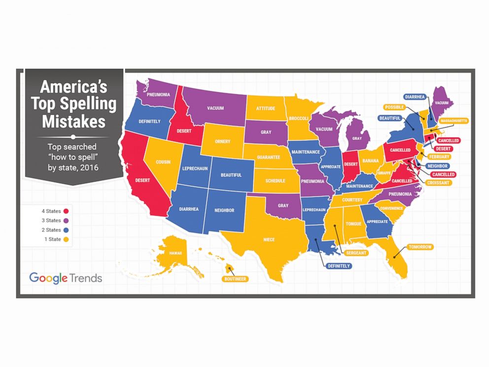 Google Reveals The Top Misspelled Word In Every State Abc News