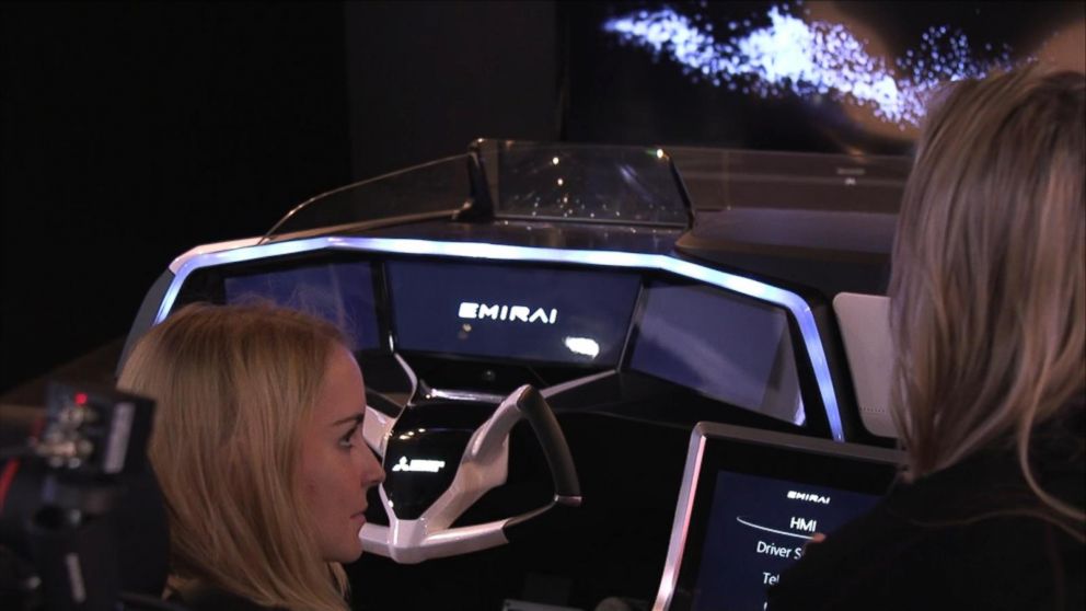 PHOTO:ABC News takes a virtual ride in the Mitsubishi Electronics concept car at CES in Las Vegas on Jan. 6. 