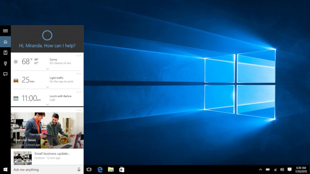 PHOTO: Cortana in Windows 10 works across your day and your devices to help you get things done. By learning more over time, Cortana becomes more personal and useful to you.