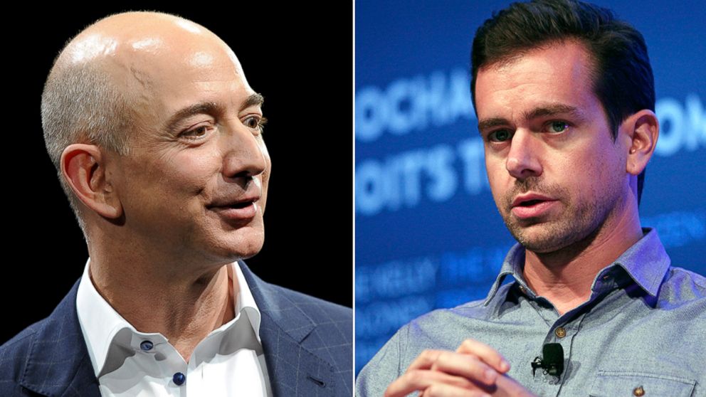 PHOTO: Jeff Bezos, left, and Jack Dorsey