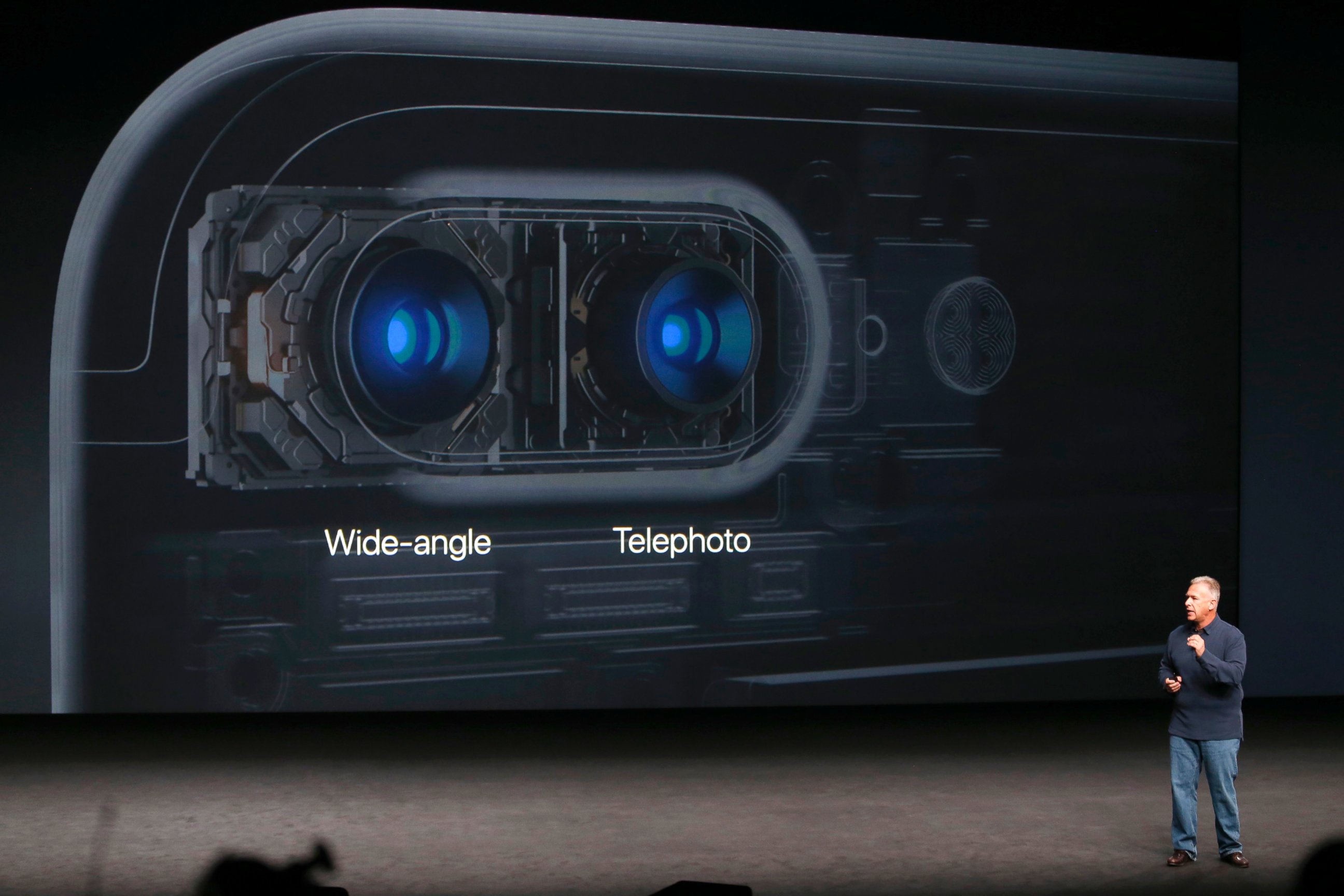 PHOTO: Phil Schiller, Senior Vice President of Worldwide Marketing at Apple Inc, discusses the camera on the iPhone7 during an Apple media event in San Francisco, Sept. 7, 2016.