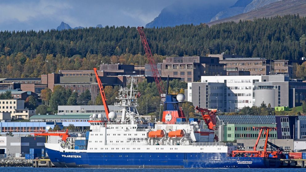 The German icebreaker and research vessel Polarstern at shore in Tromso, Norway, Wednesday Sept. 19, 2019. Scientists from more than a dozen nations are preparing to launch the biggest and most complex research expedition ever attempted in the centra